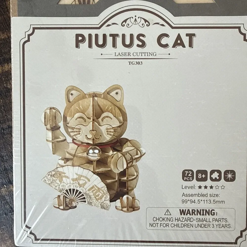 NEW Robotime Rolife PIUTUS CAT Classical 3D Wooden Puzzle 72 Pieces